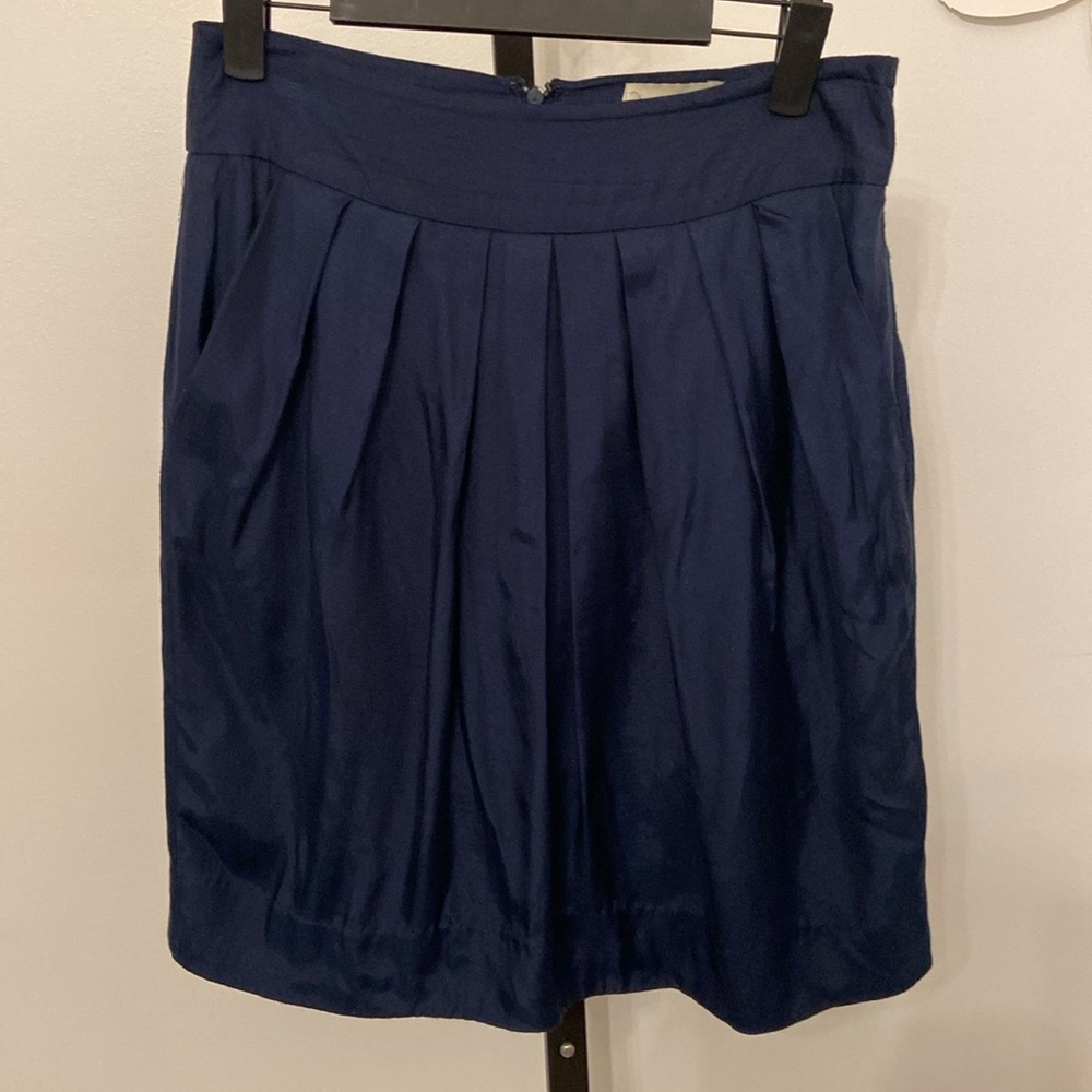 Anthropologie Odille 100 % Silk Navy Blue Dress Skirt Sz US 2
